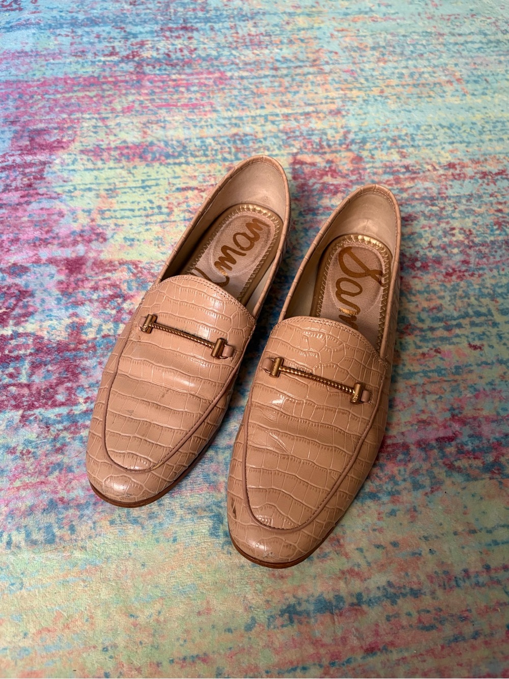 Sam Edelman Loraine Bit Loafer- Beige Gold Croc-Embossed Loafers